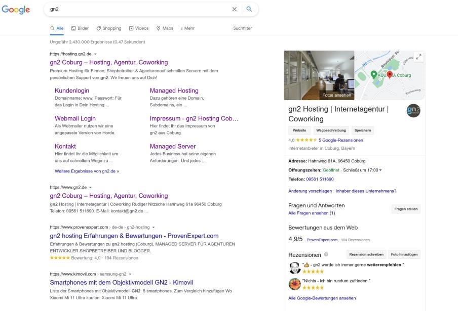 Lokale Suchergebnisse auf der rechten Google Seite