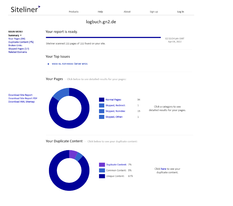 Siteliner - Online-Tool um Duplicate Content zu finden
