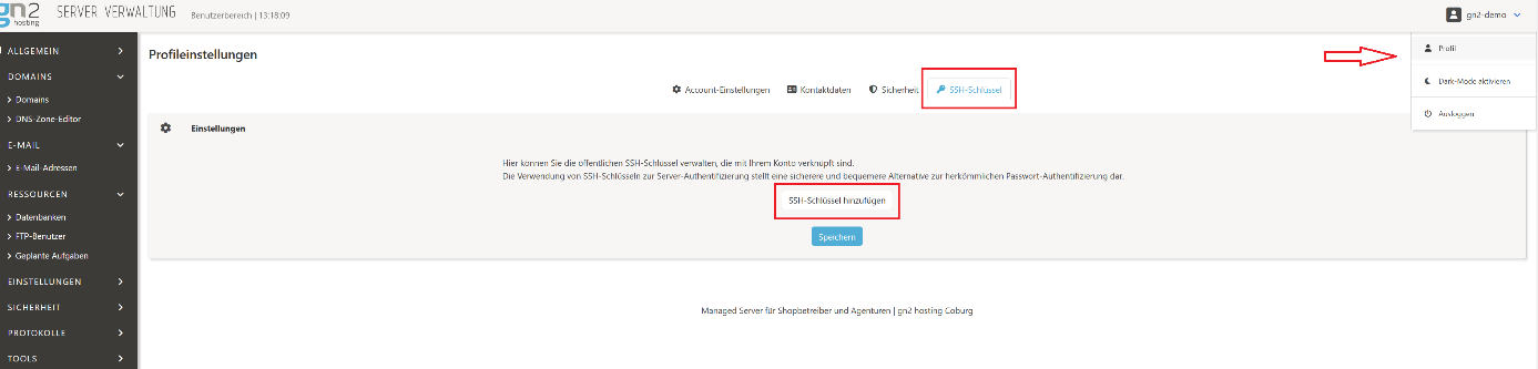 ssh schlüssel anlegen gn2