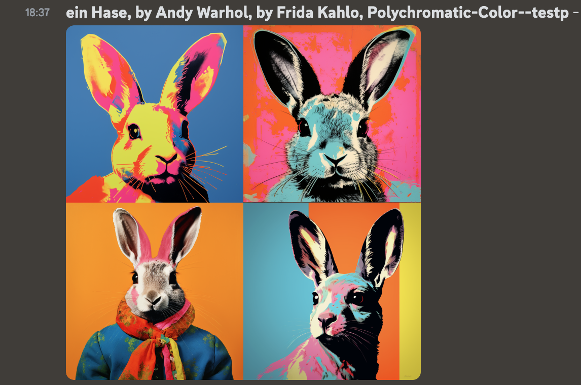 **ein Hase, by Andy Warhol, by Frida Kahlo, Polychromatic-Color--