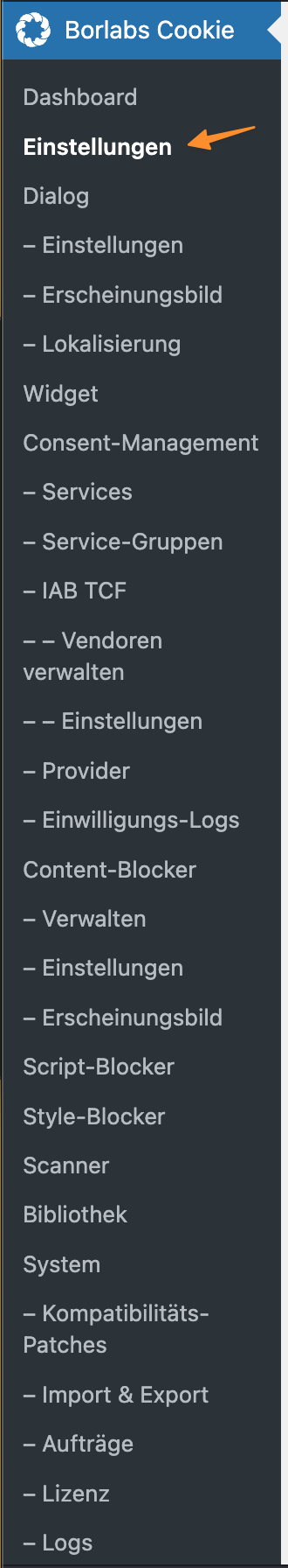 Einstellungen Borlabs Cookie Plugin